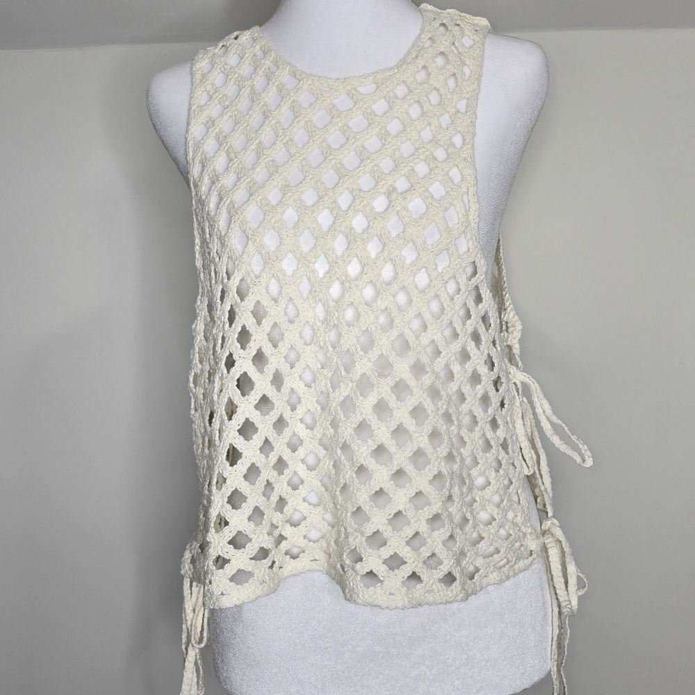 Crochet Openwork Ivory Tank Top Size M